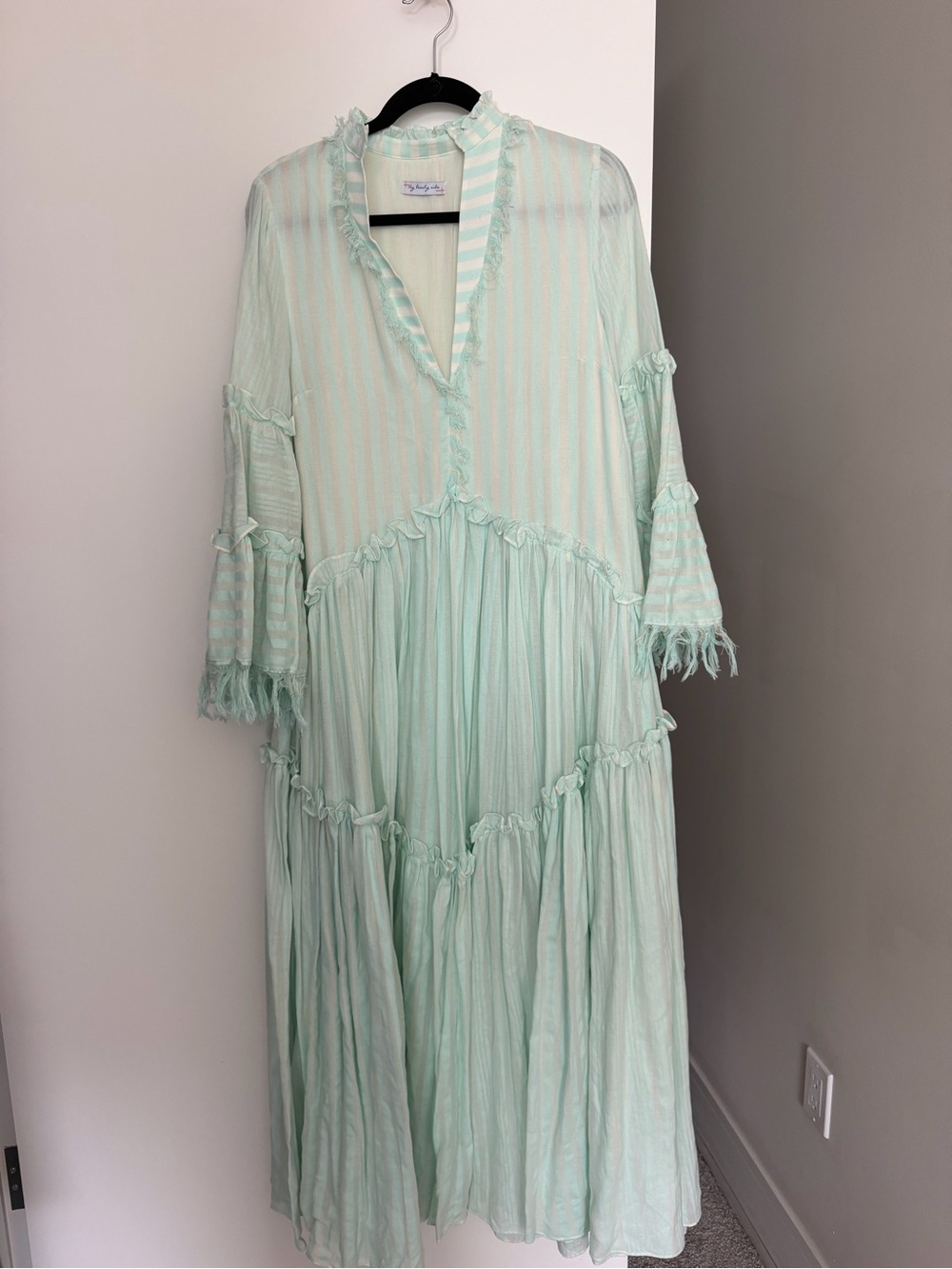 Light Mint Tiered Maxi Dress with Ruffle Trim